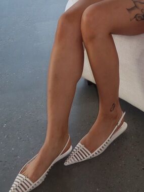 Valentino White Strappy Slingback Flats with Mesh + Stud Leather